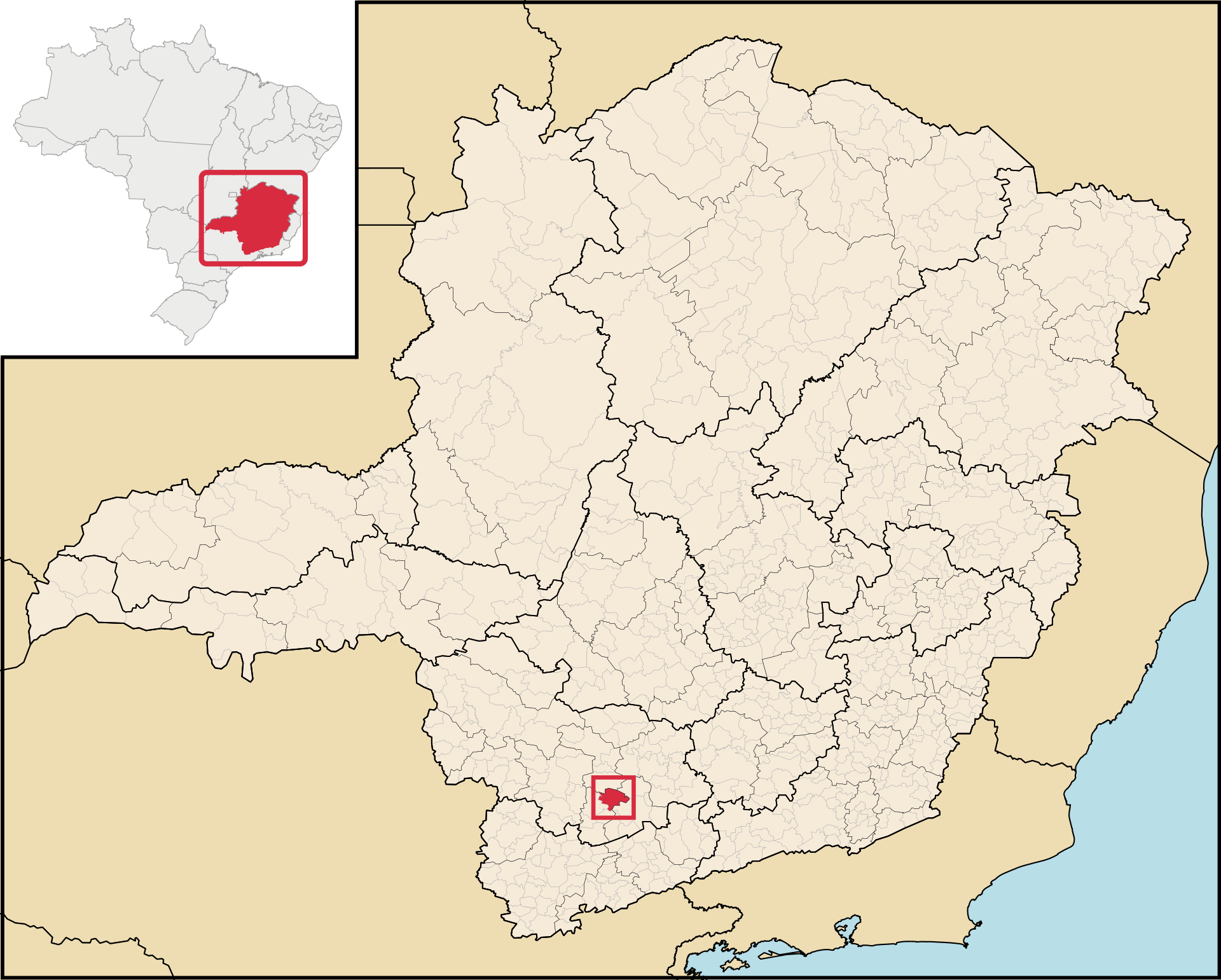 Locator map of Varginha in Minas Gerais